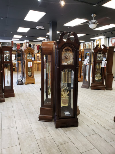 Grandfather clocks at The Clock Shop